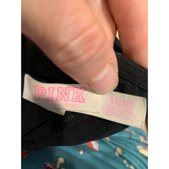 Victorias Secret PINK Bra 34DD Black Lace Pushup Racerback Padded Frnt Close EUC - Picture 2 of 3